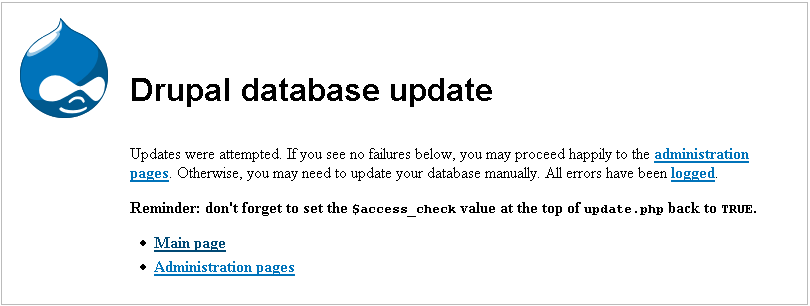 Drupal updated successfully