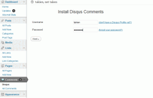Username dan passowrd Disqus di WordPress