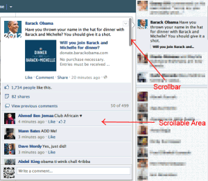 Facebook Scrollable Area