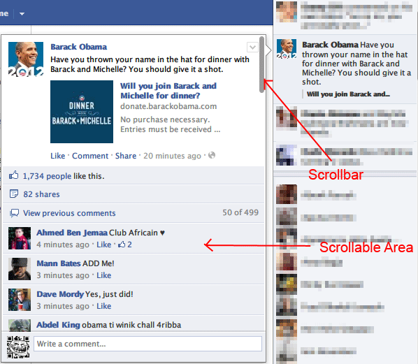 Facebook Scrollable Area