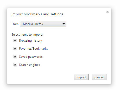Google Chrome import bookmarks from Firefox