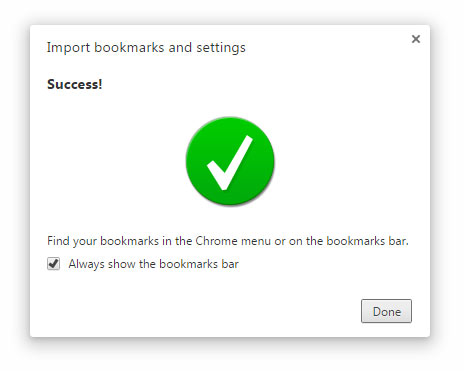 Import bookmarks Google Chrome success.