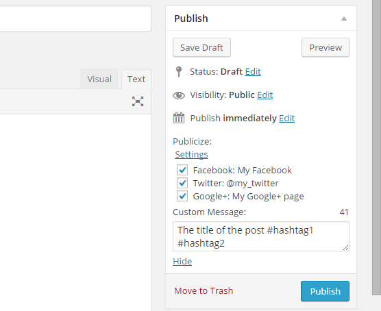 WordPress Jetpack Automatic hashtag Twitter Facebook Google Plus Publicize