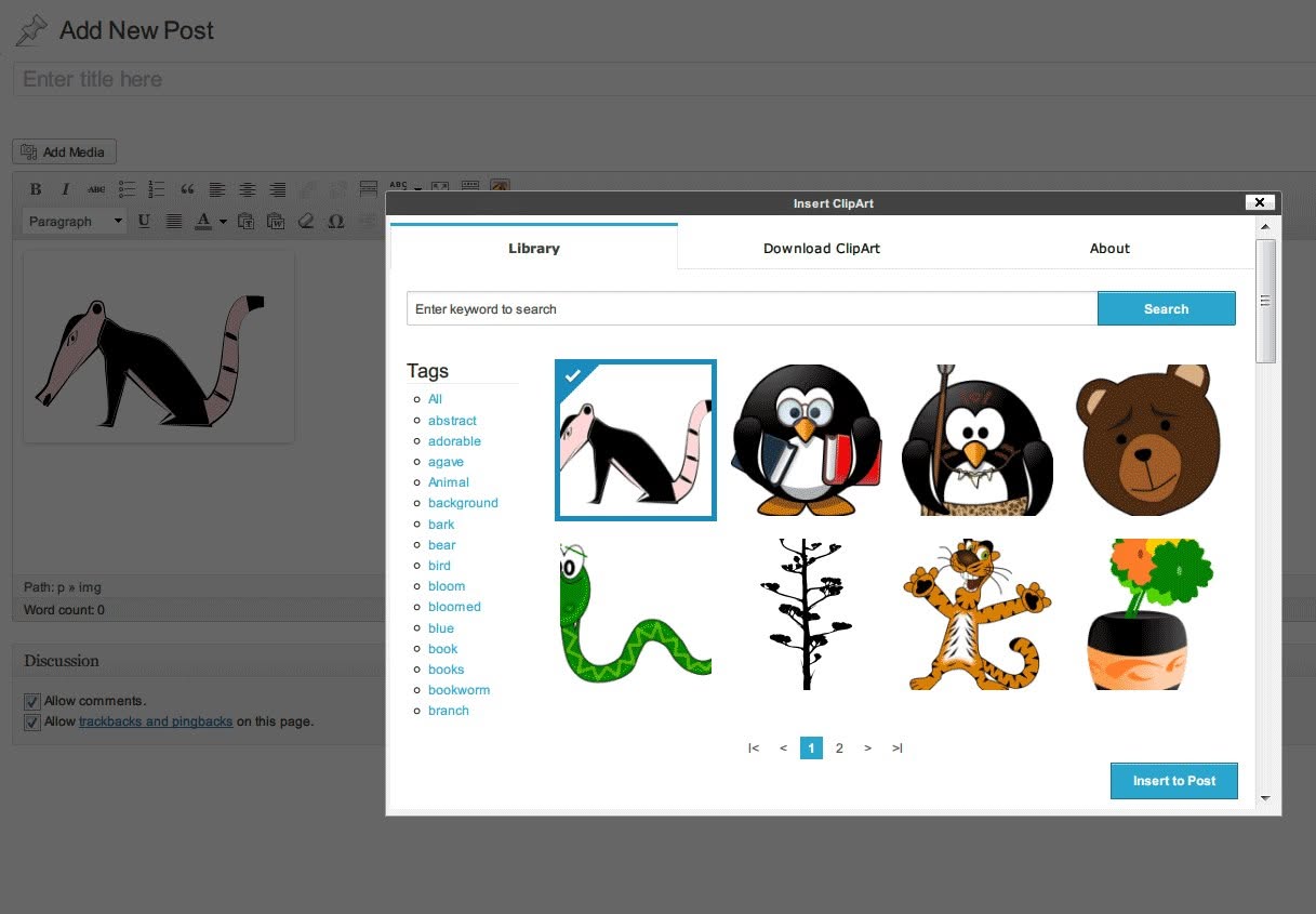 ClipArt is a WordPress plugin to collect, organize, and insert clip art on...